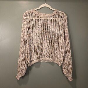 Cozy Casual Women's Chunky Open Knit Sweater Size S/M White Metallic Multi